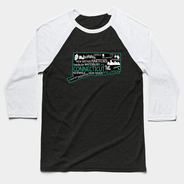 Connecticut New London cute map Waterbury New Haven Enfield Willington Putnam Norwalk Bridgeport Danbury Baseball T-Shirt by BoogieCreates